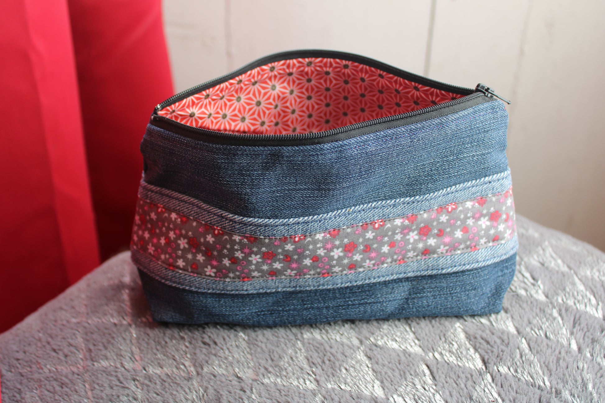 TROUSSE FOURRE-TOUT OU DE TOILETTE INTERIEUR IMPERMEABLE FAIT MAIN EN BRETAGNE