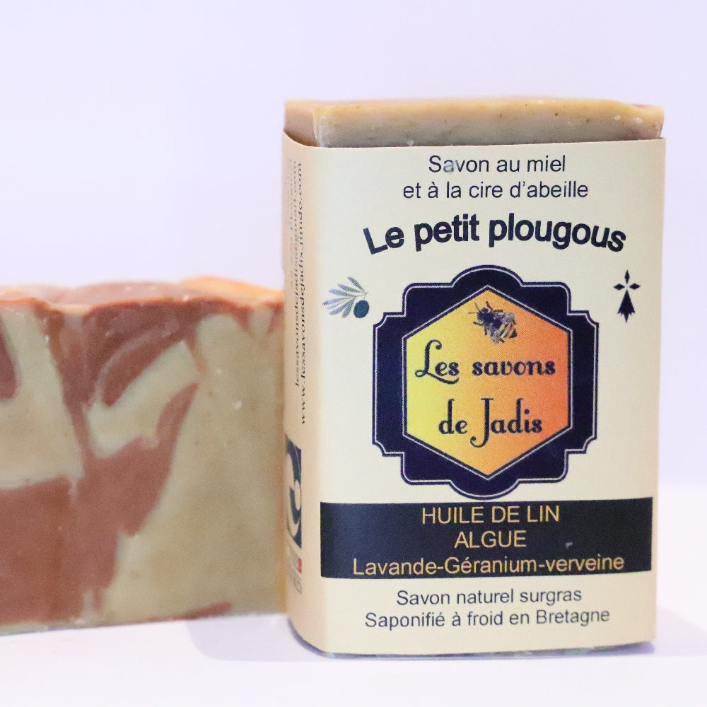 SAVON SURGRAS ARTISANAL "PLOUGOUS" MIEL, ALGUES ROUGES, LAVANDE, PALMAROSA, GERANIUM, LITSEE - BIO DE BRETAGNE