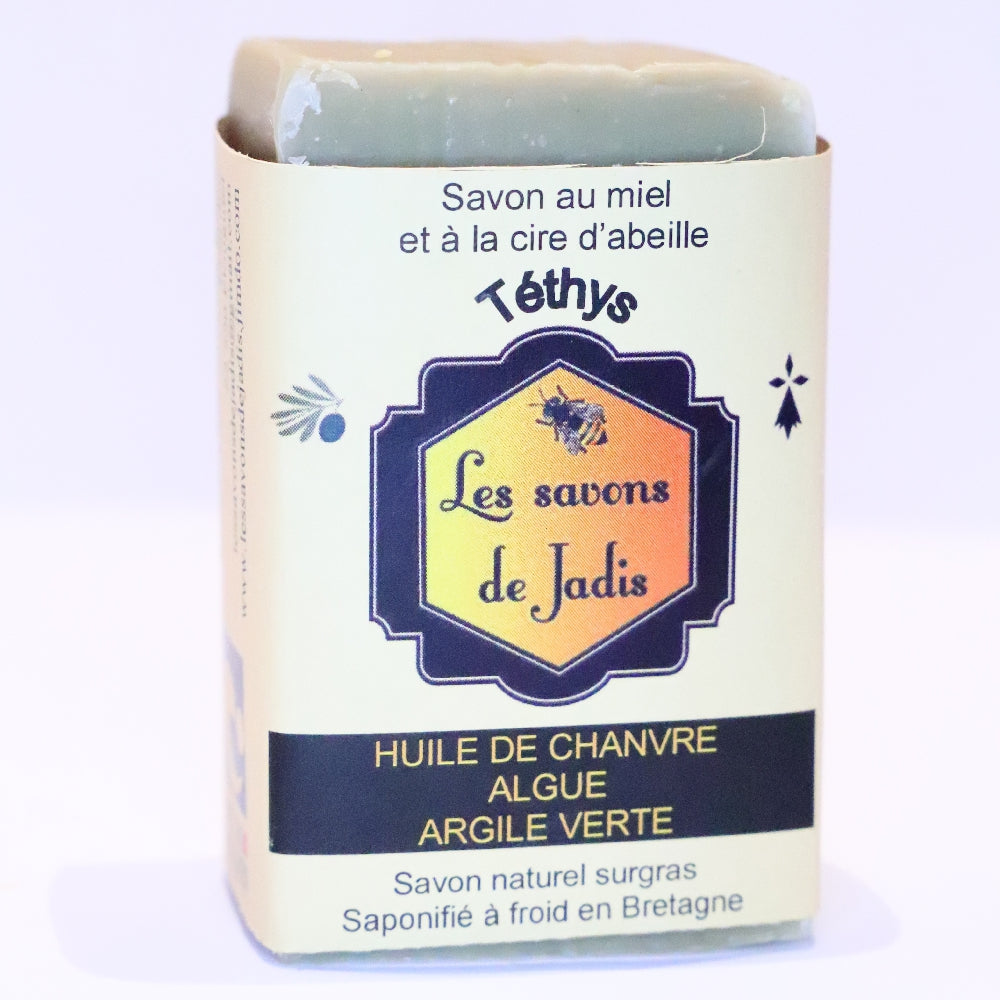 SAVON SURGRAS ARTISANAL "TETHYS" MIEL, ARGILE ET ALGUES VERTES - BIO DE BRETAGNE